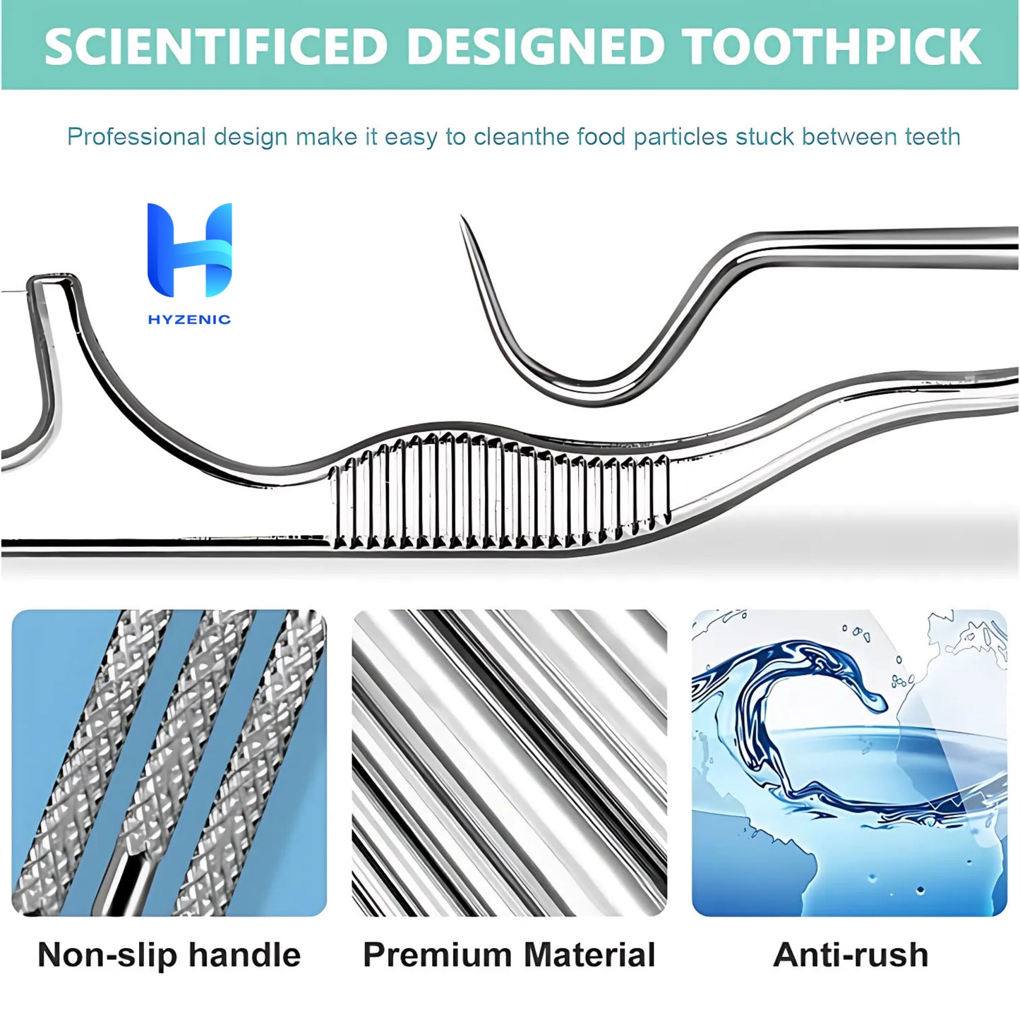 HYZENIC™ 7-in-1 Stainless Steel Dental Hygiene Tool Kit | Teeth Cleaning Picks, Flosser & Toothpicks | Reusable Oral Care Set for Braces & Daily Hygiene