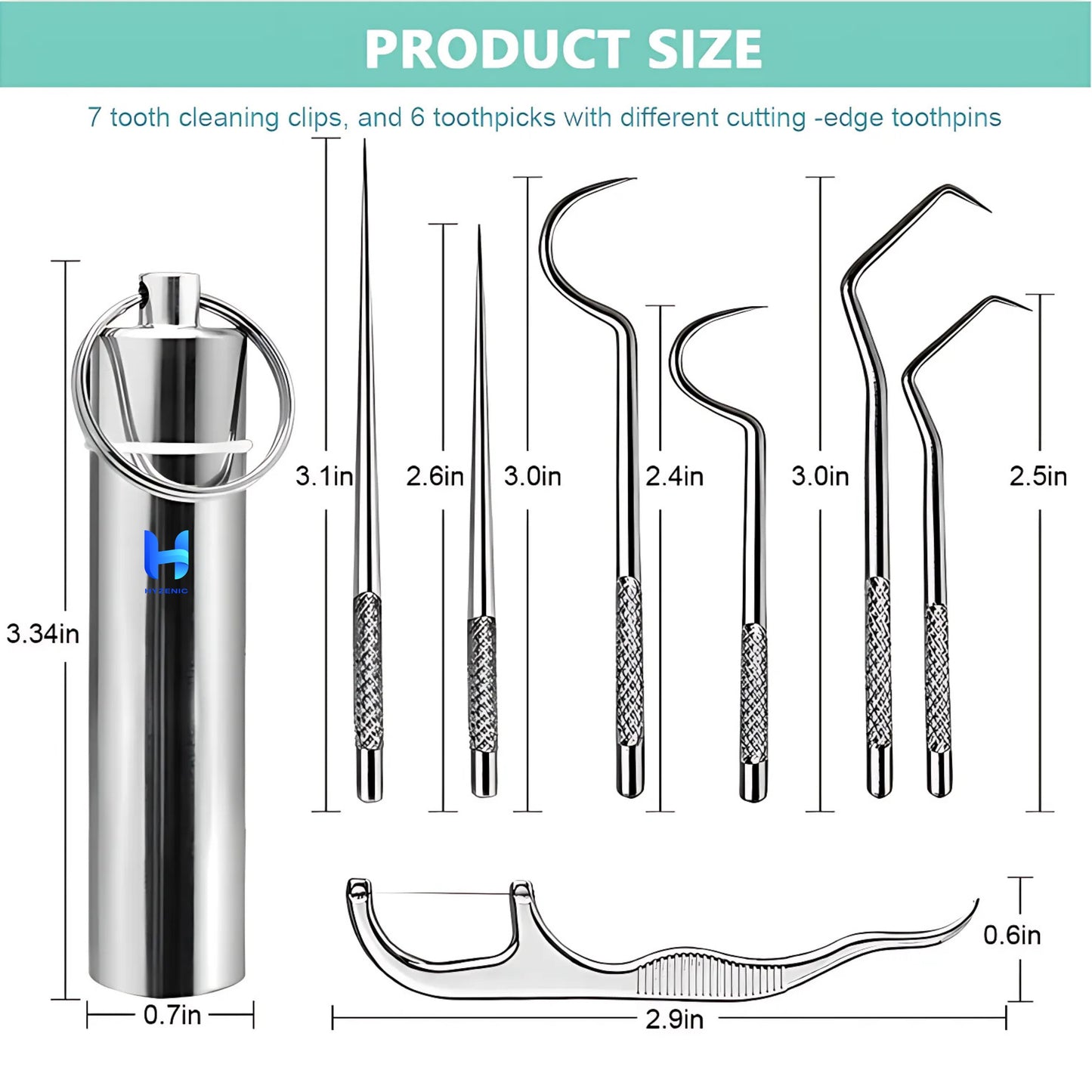 HYZENIC™ 7-in-1 Stainless Steel Dental Hygiene Tool Kit | Teeth Cleaning Picks, Flosser & Toothpicks | Reusable Oral Care Set for Braces & Daily Hygiene