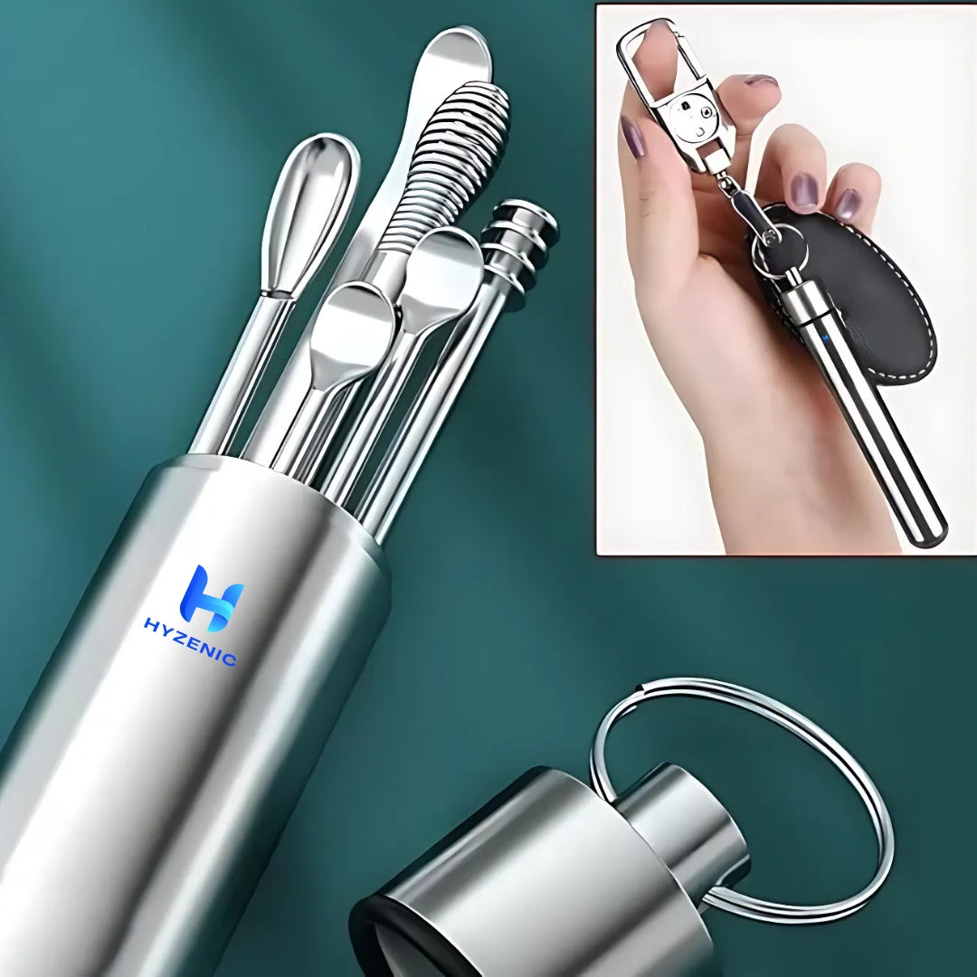 HYZENIC™ 6-in-1 Stainless Steel Ear Cleaning Kit | Reusable, Safe & Travel-Friendly | Your Daily Essential for Ear Hygiene