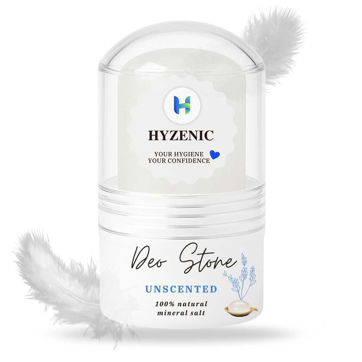 Hyzenic™ Deostone - 100% Natural Crystal Mineral Alum Stick Deodorant – Unscented, Vegan & Paraben-Free – Long-Lasting Odor Protection for Men, Women & Teens (60g)