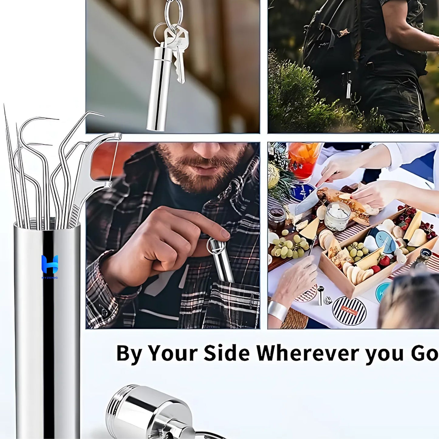 HYZENIC™ 7-in-1 Stainless Steel Dental Hygiene Tool Kit | Teeth Cleaning Picks, Flosser & Toothpicks | Reusable Oral Care Set for Braces & Daily Hygiene