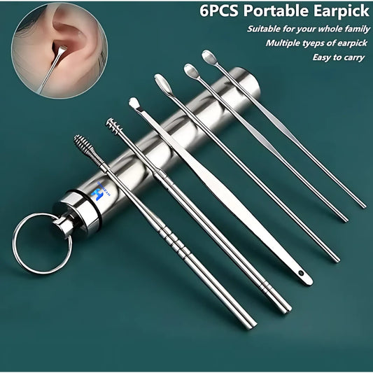 HYZENIC™ 6-in-1 Stainless Steel Ear Cleaning Kit | Reusable, Safe & Travel-Friendly | Your Daily Essential for Ear Hygiene