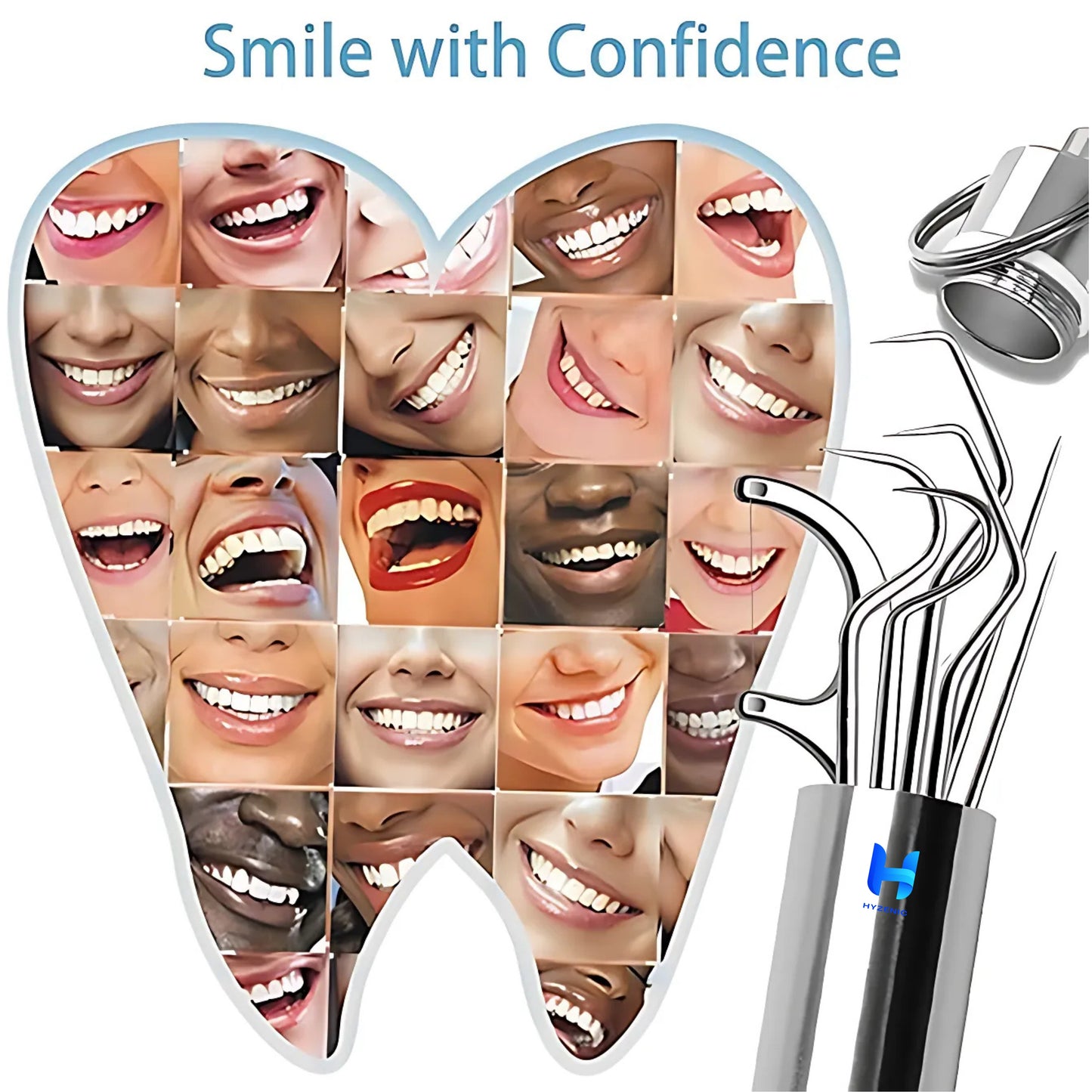 HYZENIC™ 7-in-1 Stainless Steel Dental Hygiene Tool Kit | Teeth Cleaning Picks, Flosser & Toothpicks | Reusable Oral Care Set for Braces & Daily Hygiene