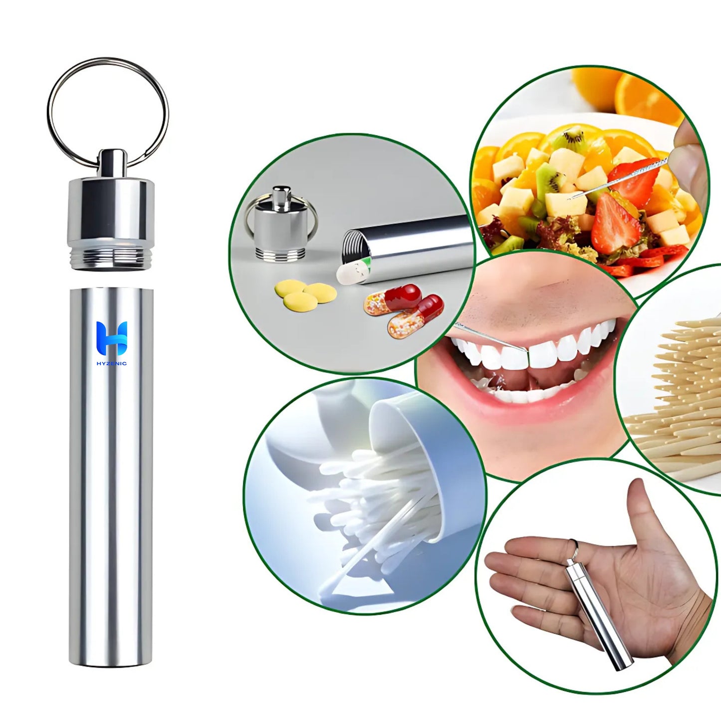 HYZENIC™ 7-in-1 Stainless Steel Dental Hygiene Tool Kit | Teeth Cleaning Picks, Flosser & Toothpicks | Reusable Oral Care Set for Braces & Daily Hygiene