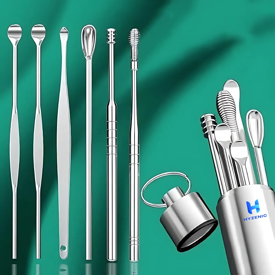 HYZENIC™ 6-in-1 Stainless Steel Ear Cleaning Kit | Reusable, Safe & Travel-Friendly | Your Daily Essential for Ear Hygiene